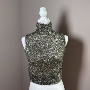 Shimmering Gold/Silver Tinsel Sleeveless Crop Top